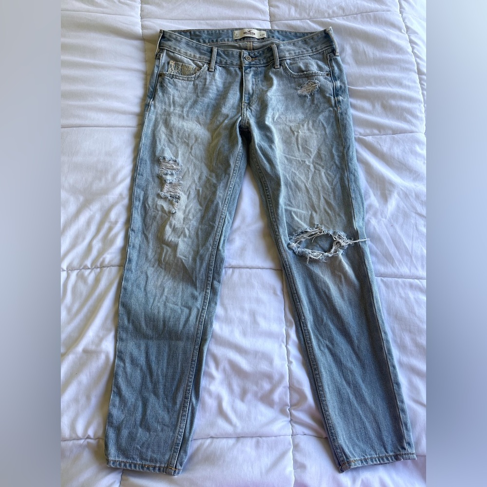 Hollister Light Wash Lace Pocket Distressed Relaxed Ankle Jeans size 7 W 28